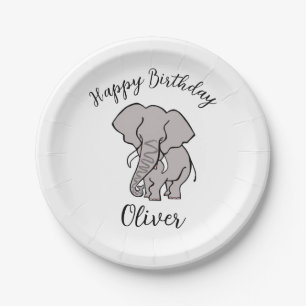 Cool grafische olifant - Happy Birthday - Feest Papieren Bordje