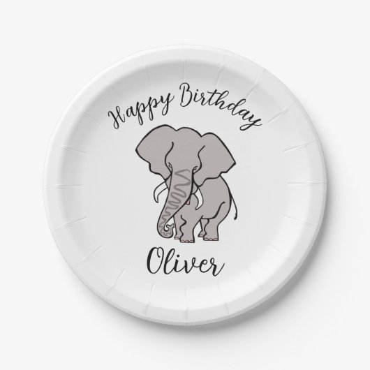 Cool grafische olifant - Happy Birthday - Feest Papieren Bordje (Voorkant)