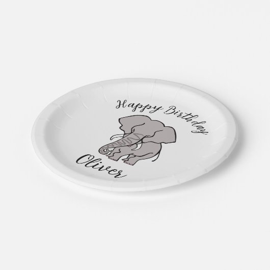 Cool grafische olifant - Happy Birthday - Feest Papieren Bordje (Gekanteld)