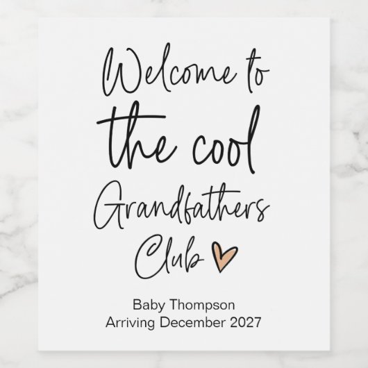 Cool Grandfathers Club Baby Zwangerschapsaankondig Wijn Etiket (Enkel label)