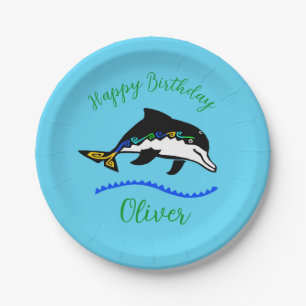 Cool graphic - DOLPHIN - Happy Birthday - Blauw Papieren Bordje