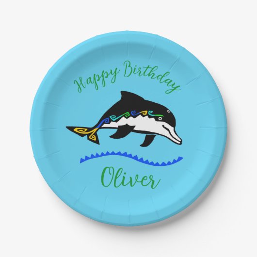 Cool graphic - DOLPHIN - Happy Birthday - Blauw Papieren Bordje (Voorkant)