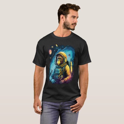 Cool Graphic Space Chimp Monkey Astronaut Cosmonau T-shirt (Voorkant volledig)