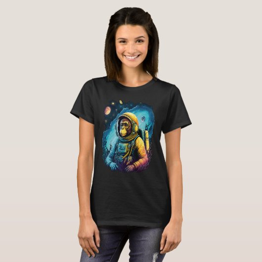 Cool Graphic Space Chimp Monkey Astronaut Cosmonau T-shirt (Voorkant volledig)