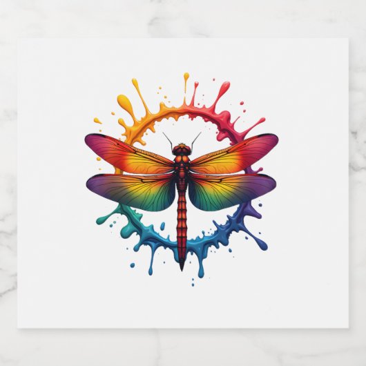 Cool Graphic Tie Dye Sunglasses Dragonfly Illustra Sparkling Wijnetiket (Enkel label)