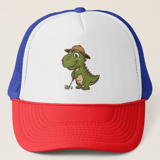 Cool Grappig Groene Dino Spelen Golf T-Rex Lover Trucker Pet (Voorkant)