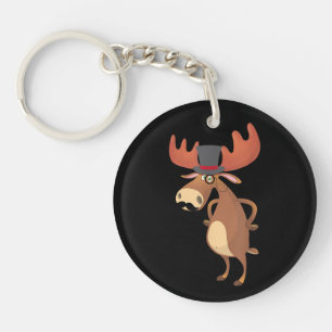 Cool Grappige Eland Hoed Snor Dierenliefhebber Sleutelhanger