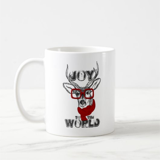 Cool grappige hertenschets "Joy to World", citaat Koffiemok (Links)