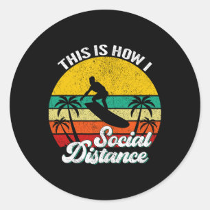 Cool Grappige Retro Zonsondergang Vintage Surfen S Ronde Sticker