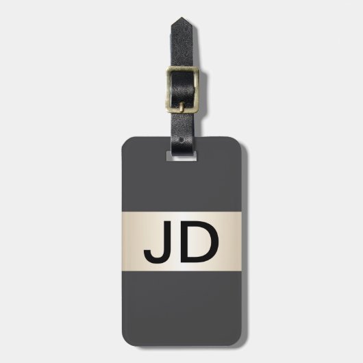 Cool Gray Faux Metal Stripe Bold Monogram Bagagelabel (Voorkant verticaal)