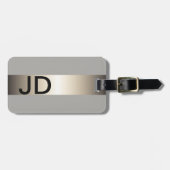 Cool Gray Faux Metal Stripe Bold Monogram Bagagelabel (Voorkant horizontaal)