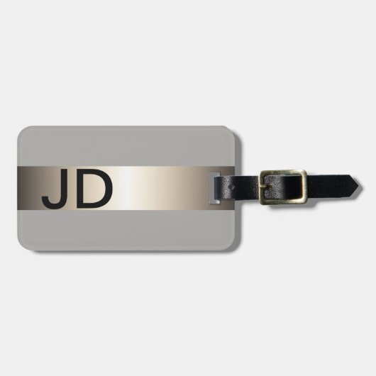 Cool Gray Faux Metal Stripe Bold Monogram Bagagelabel (Voorkant horizontaal)