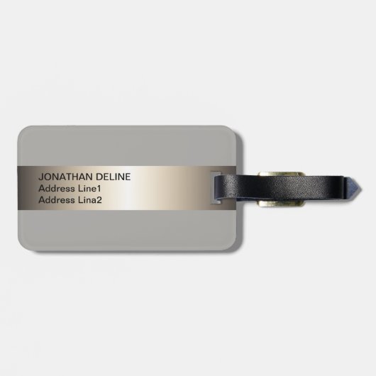 Cool Gray Faux Metal Stripe Bold Monogram Bagagelabel (Achterkant horizontaal)