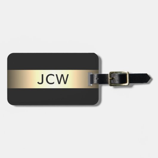 Cool Gray Faux Metal Stripe Bold Monogram Bagagelabel (Voorkant horizontaal)