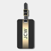 Cool Gray Faux Metal Stripe Bold Monogram Bagagelabel (Voorkant verticaal)