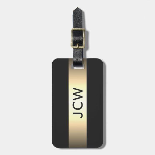 Cool Gray Faux Metal Stripe Bold Monogram Bagagelabel (Voorkant verticaal)