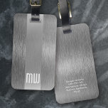 Cool Gray Faux Metal Stripe Bold Monogram Bagagelabel<br><div class="desc">Pas uw eigen details aan voor een one-of-a-kind monogram ontwerp</div>