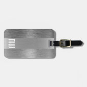 Cool Gray Faux Metal Stripe Bold Monogram Bagagelabel (Voorkant horizontaal)