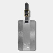 Cool Gray Faux Metal Stripe Bold Monogram Bagagelabel (Voorkant verticaal)