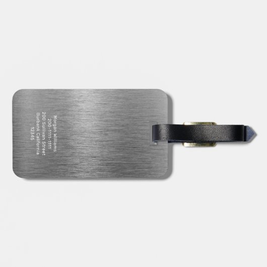 Cool Gray Faux Metal Stripe Bold Monogram Bagagelabel (Achterkant horizontaal)