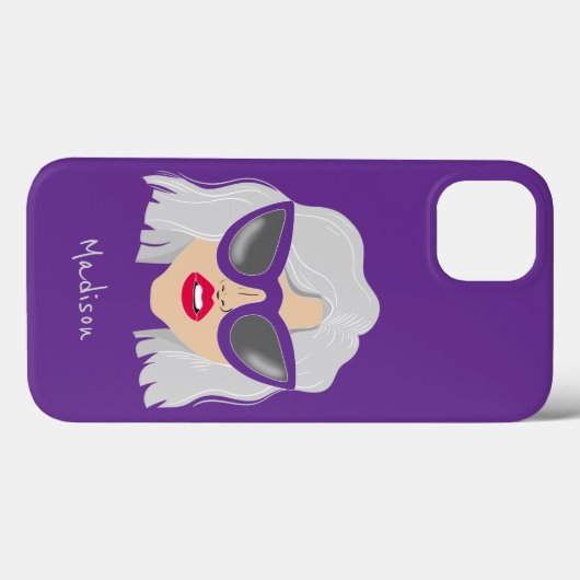 Cool Gray-Haired Woman with Glasses Custom Name Case-Mate iPhone Case (Achterkant (horizontaal))