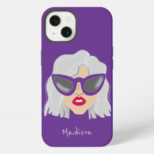 Cool Gray-Haired Woman with Glasses Custom Name iPhone 13 Hoesje