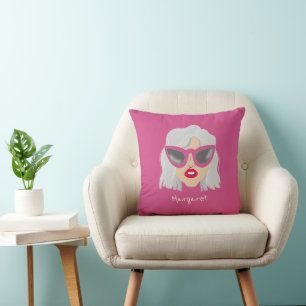 Cool Gray-Haired Woman with Glasses Custom Name Kussen