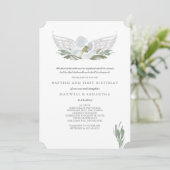 Cool Gray Waterverf Florals Angel Wings Baptisme Kaart (Staand voorkant)