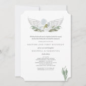 Cool Gray Waterverf Florals Angel Wings Baptisme Kaart (Voorkant)