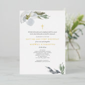 Cool Gray Waterverf Florals Twins Baptisme Folie Uitnodiging (Staand Voorkant)