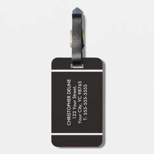 Cool Gray White Striped Monogram Bagagelabel (Achterkant verticaal)