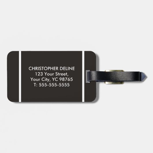 Cool Gray White Striped Monogram Bagagelabel (Achterkant horizontaal)