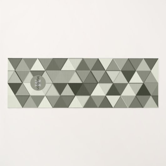 Cool Grayscale driehoeksgeometriepatroon Monogram Yogamat (Voorkant (horizontaal))
