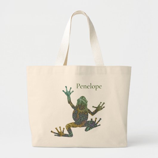 Cool Green and Gold Fractal Tree Kikker met naam Grote Tote Bag (Voorkant)