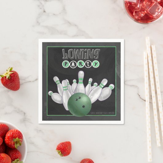 Cool Green Bowling Party Paper Napkins Servetten (Insitu)