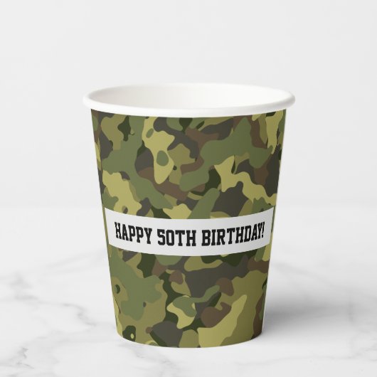 Cool Green Camo Happy Birthday Custom Age Papieren Bekers (Achterkant)
