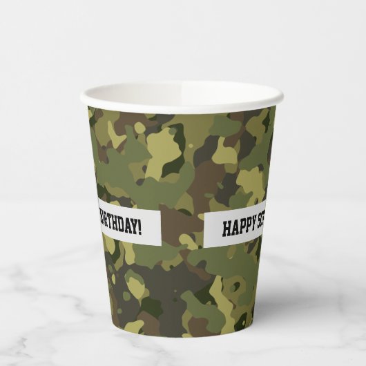 Cool Green Camo Happy Birthday Custom Age Papieren Bekers (Links)