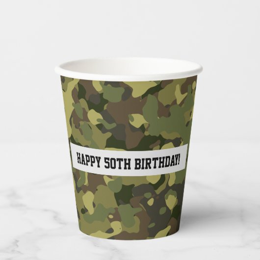 Cool Green Camo Happy Birthday Custom Age Papieren Bekers (Voorkant)