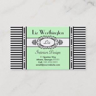 Cool Green Damask en Stripes  Visitekaartje