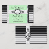 Cool Green Damask en Stripes  Visitekaartje (Voorkant / Achterkant)