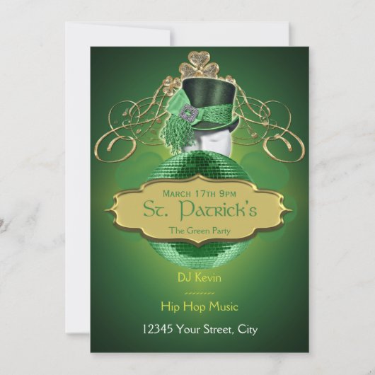 Cool Green en Gold St. Patrick Party Invitation Kaart (Voorkant)