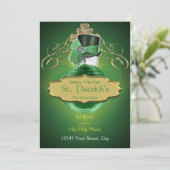 Cool Green en Gold St. Patrick Party Invitation Kaart (Staand voorkant)