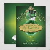 Cool Green en Gold St. Patrick Party Invitation Kaart (Voorkant / Achterkant)