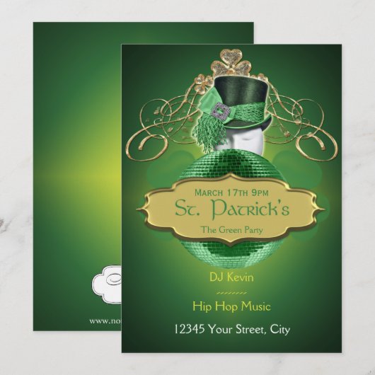 Cool Green en Gold St. Patrick Party Invitation Kaart (Voorkant / Achterkant)