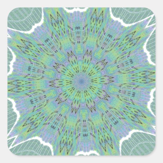 Cool Green Floral patroon Vierkante Sticker (Voorkant)