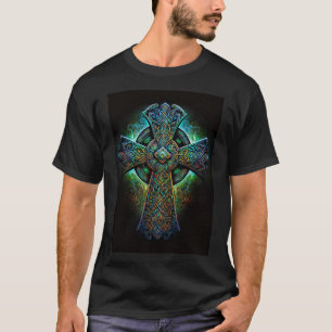 Cool Green Irish and Scottish Celtic Cross Design T-shirt