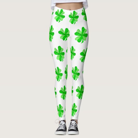 Cool Green Irish Shamrock Clover Patricks Day Leggings (Voorkant)