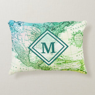Cool Green kaart van Noord-Amerika Monogram Accent Kussen