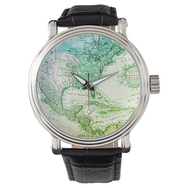 Cool Green  Map of North America Horloge (Voorkant)