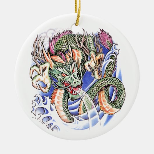 Cool Green Oriental Dragon tattoo Keramisch Ornament (Voorkant)